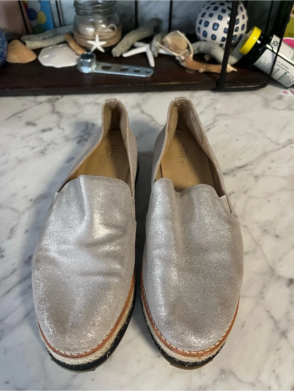Silver/gold  Slip-On Crown Vintage Espadrille Loafers Womens 8